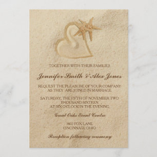 Invitación a la boda de destino de playa arena y c