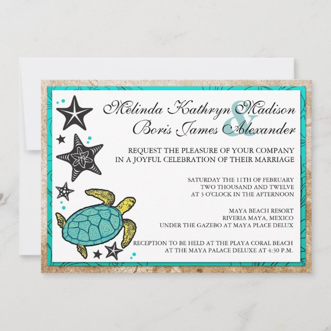 Invitación a la boda de destino de playa caprichos (Anverso)