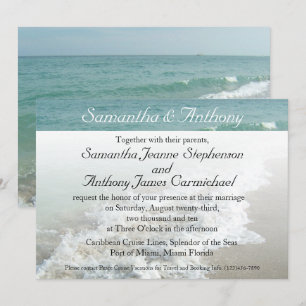 Invitación a la boda de destino de playa, surf de