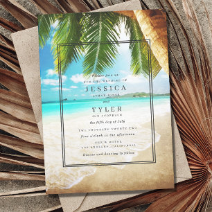 Invitación a la boda de destino de playa tropical