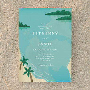 Invitación a la boda de destino de playa tropical