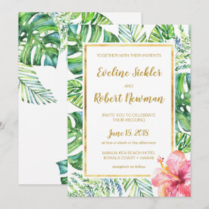 Invitación a la boda de destino de playa tropical