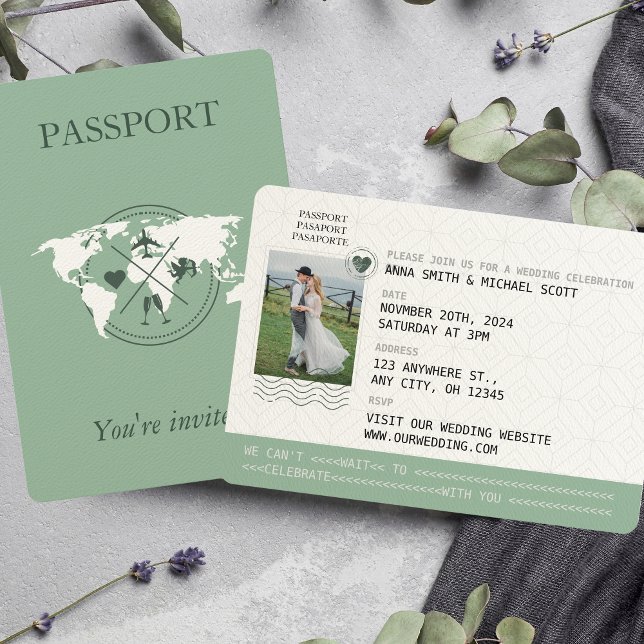 Invitación a la boda de destino de Sage Green Pass (Subido por el creador)