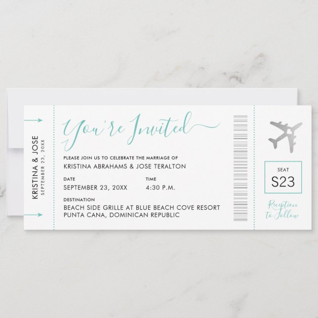 Invitación a la boda de destino de tarjeta de emba (Anverso)