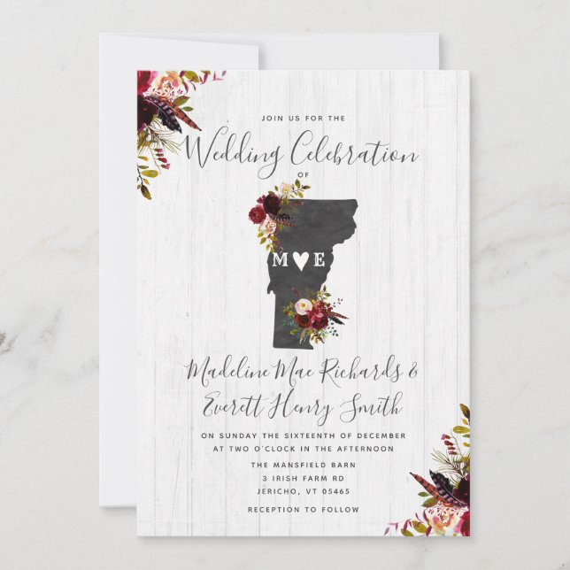 Invitación a la boda de destino de Vermont (Anverso)