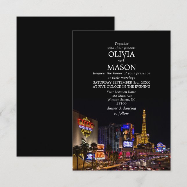 Invitación a la boda de destino de Viva Las Vegas (Anverso / Reverso)