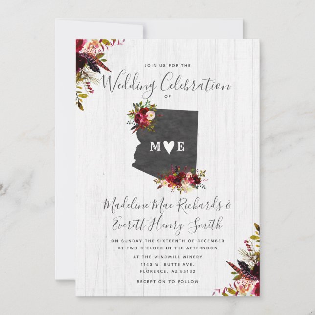 Invitación a la boda de destino del estado de Ariz (Anverso)