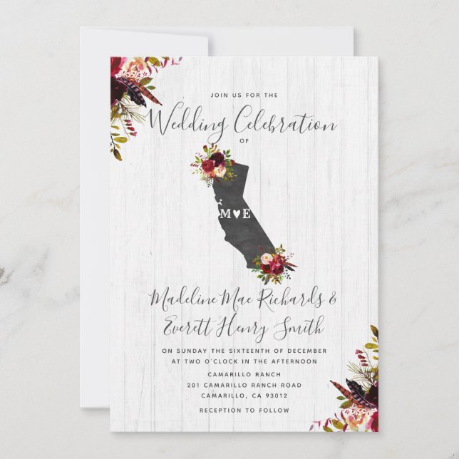 Invitación a la boda de destino del estado de Cali (Anverso)