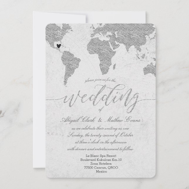 Invitación a la boda de destino del Mapa Mundial d (Anverso)