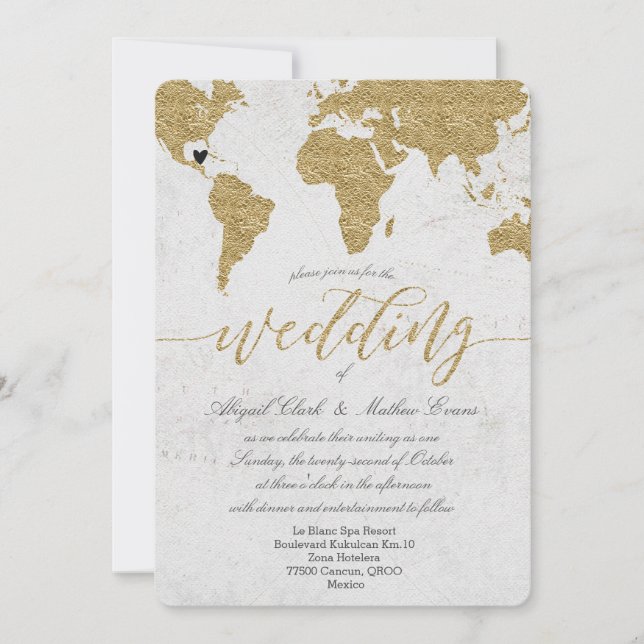Invitación a la boda de destino del mapa mundial d (Anverso)