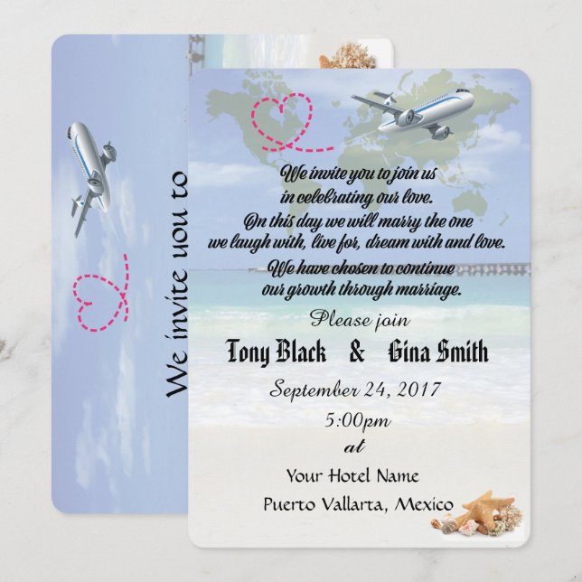 Invitación a la boda de destino en México (Anverso / Reverso)