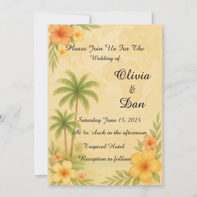Invitación a la boda de destino tropical (Anverso)
