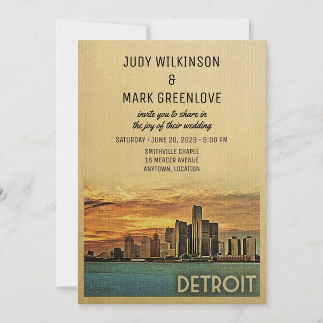 Invitación a la boda de Detroit Michigan (Anverso)