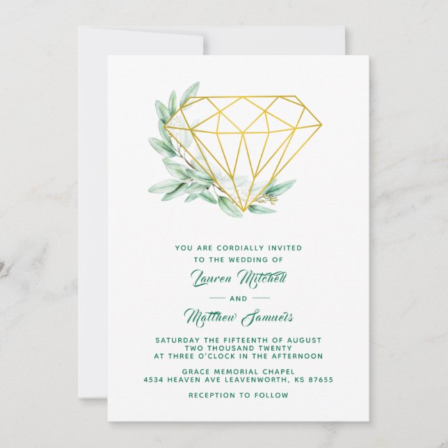 Invitación a la boda de Diamante Eucalipto (Anverso)