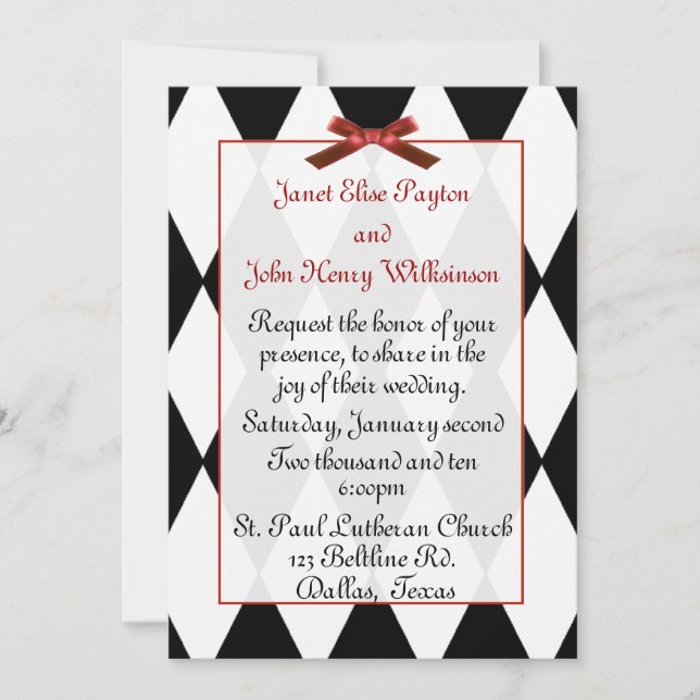 Invitación a la boda de diamantes blancos y negros (Anverso)