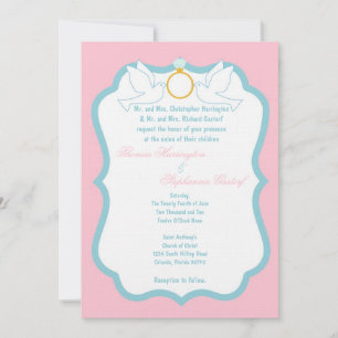 Invitación a la boda de diamantes con paloma rosa 
