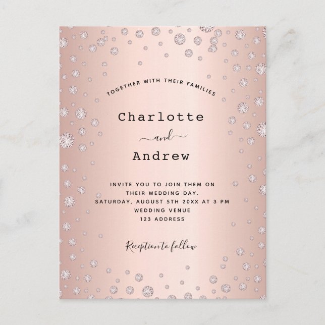 invitación a la boda de diamantes de rubor dorado  (Anverso)
