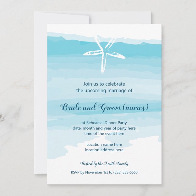 Invitación a la boda de Dinner Beach (Anverso)