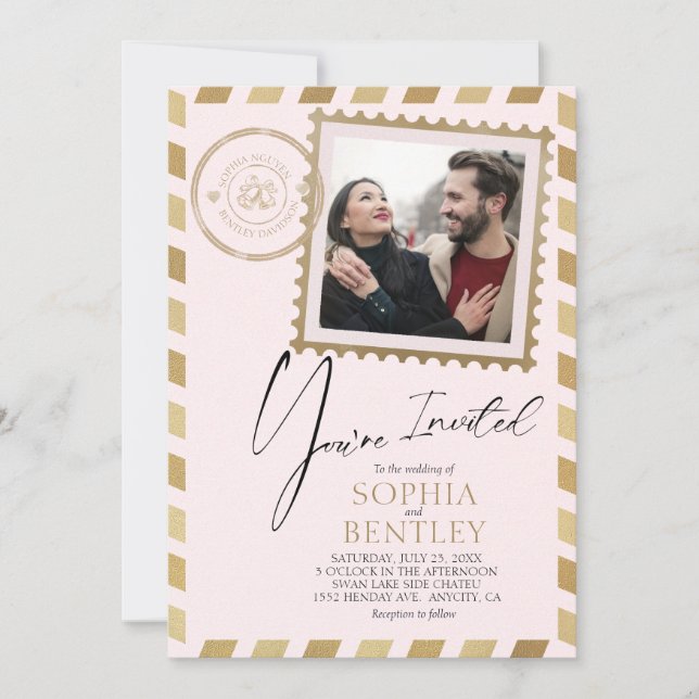 Invitación a la boda de diseño de Airmail (Anverso)