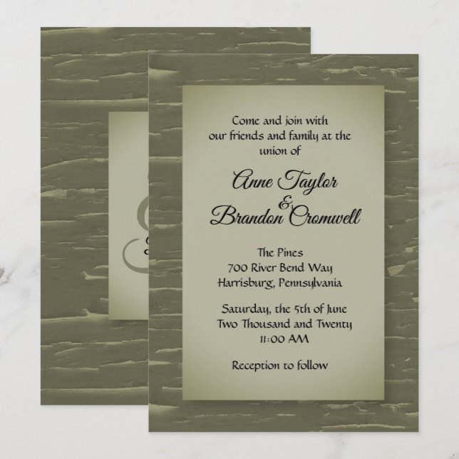 Invitación a la boda de diseño de barrita verde de (Anverso / Reverso)