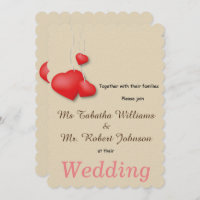 Invitación a la boda de diseño de corazones rojos