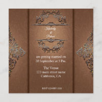 Invitación a la boda de diseño de Damasco marrón