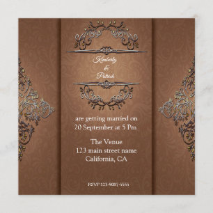 Invitación a la boda de diseño de Damasco marrón