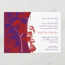 Invitación a la boda de diseño de hojas rojas y pú