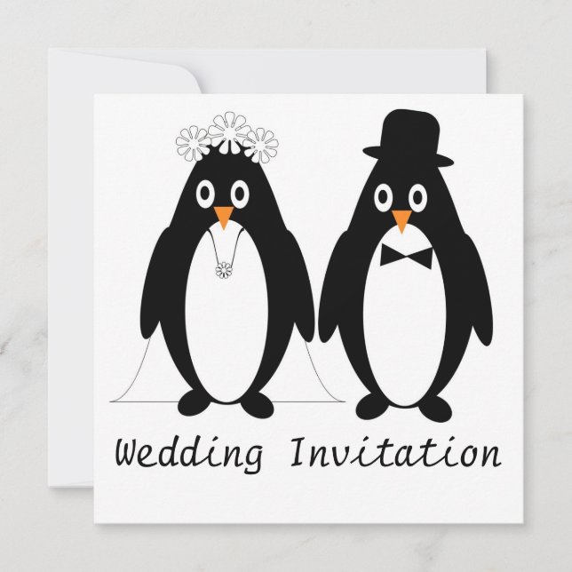 Invitación a la boda de diseño de pingüino (Anverso)