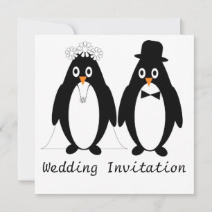 Invitación a la boda de diseño de pingüino