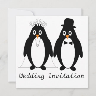 Invitación a la boda de diseño de pingüino