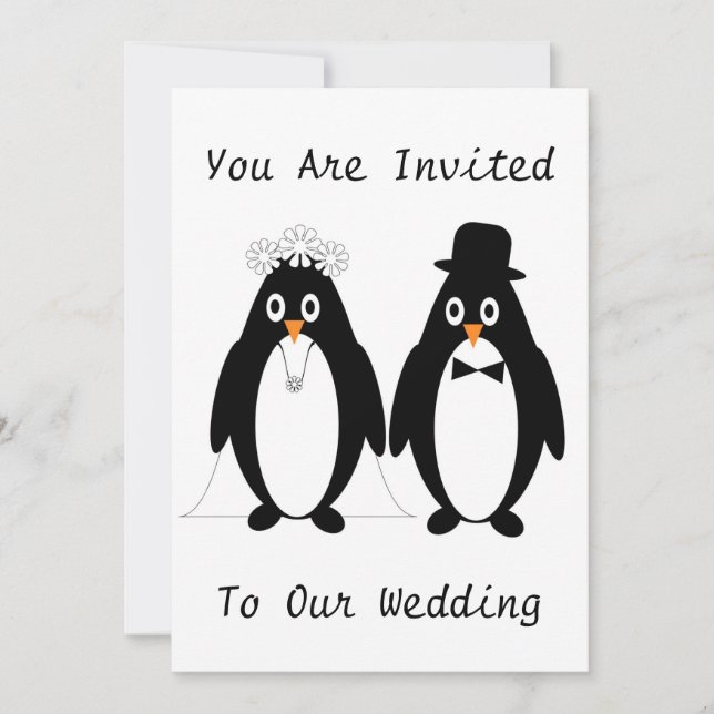 Invitación a la boda de diseño de pingüino (Anverso)