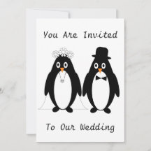 Invitación a la boda de diseño de pingüino