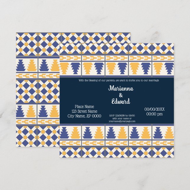 Invitación a la boda de diseño de Talavera en Méxi (Anverso / Reverso)
