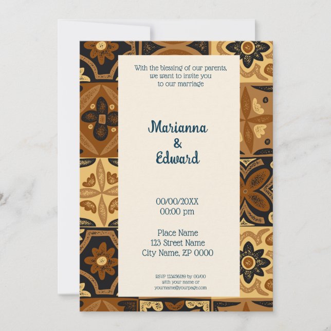 Invitación a la boda de diseño de Talavera en Méxi (Anverso)