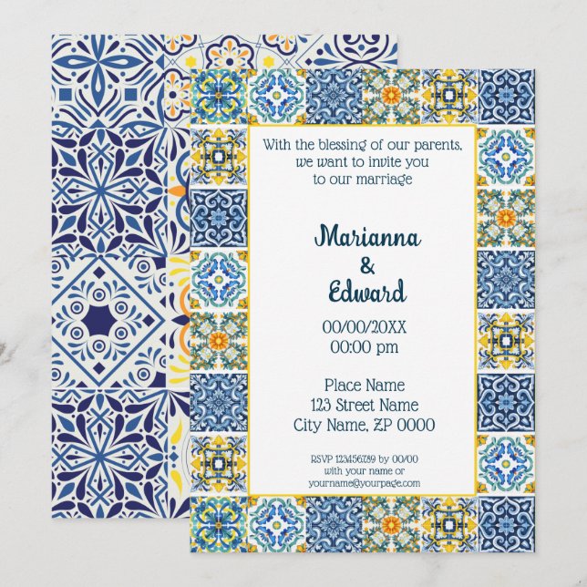 Invitación a la boda de diseño de Talavera en Méxi (Anverso / Reverso)