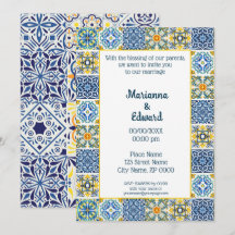 Invitación a la boda de diseño de Talavera en Méxi