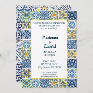Invitación a la boda de diseño de Talavera en Méxi