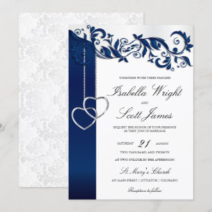 Invitación a la boda de diseño floral azul de la M
