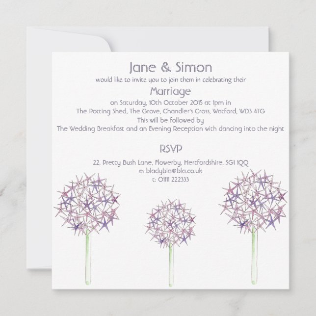 Invitación a la boda de diseño floral de Allium (Anverso)
