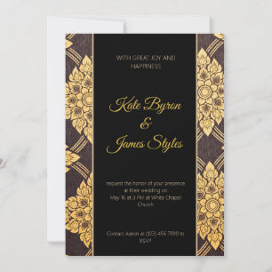Invitación a la boda de diseño floral de color neg
