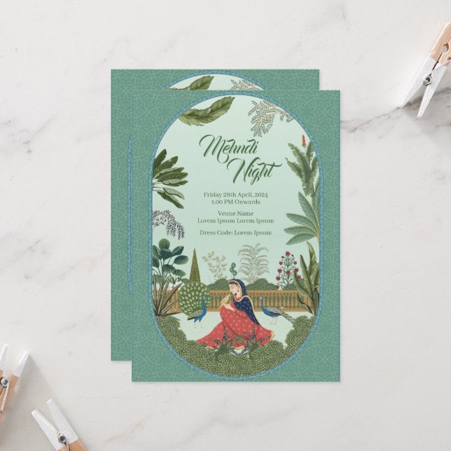 Invitación a la boda de diseño mogol (Anverso/Reverso In Situ)
