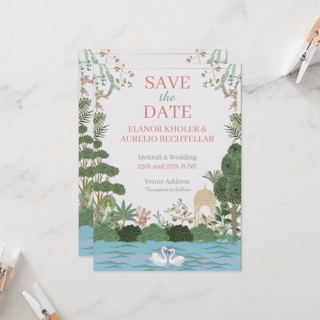 Invitación a la boda de diseño mogol (Anverso/Reverso In Situ)