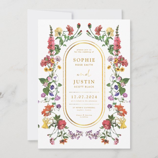 Invitación a la boda de doble cara de Floral Boho (Anverso)