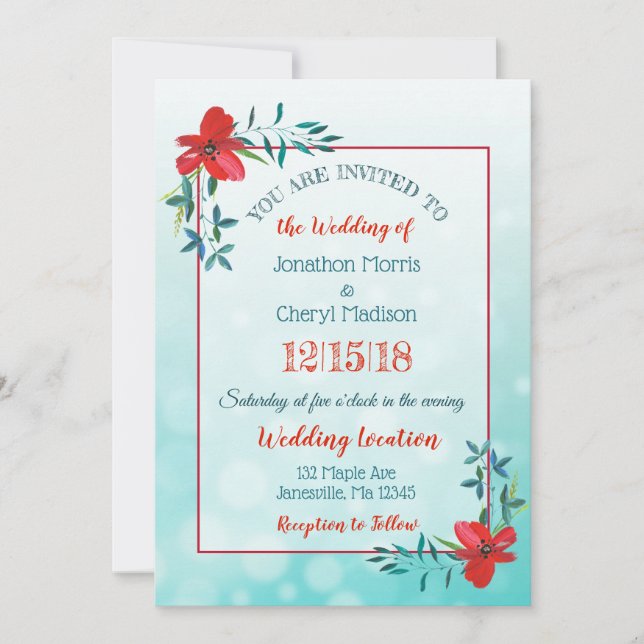 Invitación a la boda de doble cara de flores Verde (Anverso)