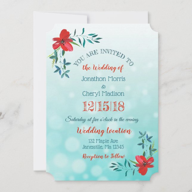 Invitación a la boda de doble cara de flores Verde (Anverso)