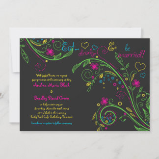 Invitación a la boda de Doodle de Neon Floral Chal