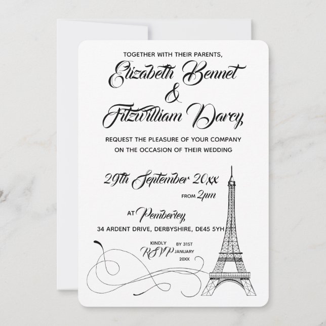 Invitación a la boda de Doodles de París (Reverso)