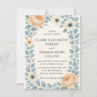 Invitación a la boda de dos caras con flores vinta