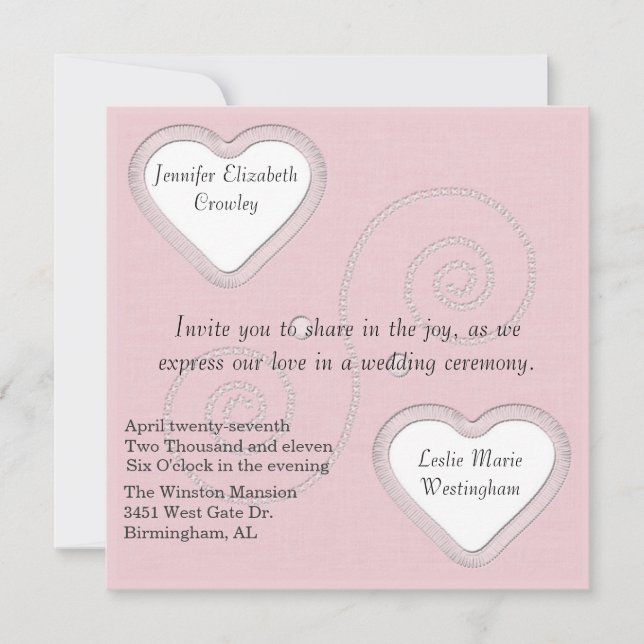 Invitación a la boda de dos corazones (Anverso)